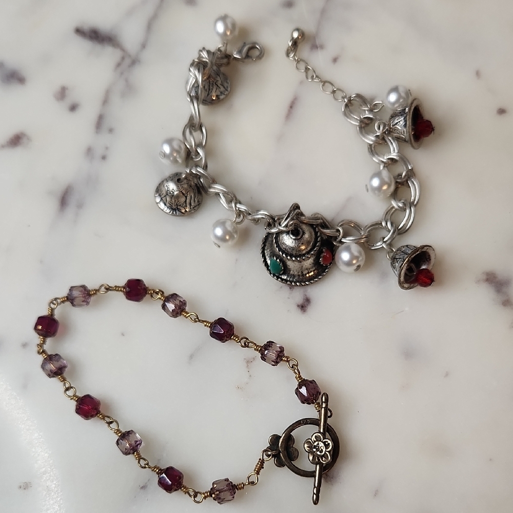 Vintage America Silver and Red Charm Bracelet Duo